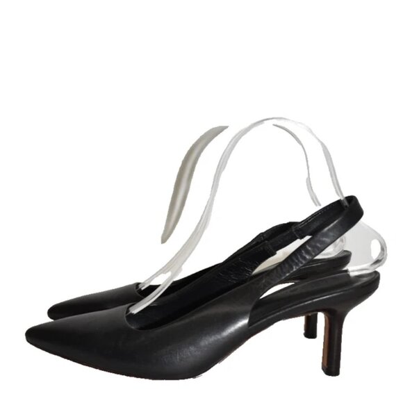 $330 VINCE Patrice Pointed Toe Slingback HEEL Pump BLACK LEATHER 7.5 (MG3) - Picture 4 of 6